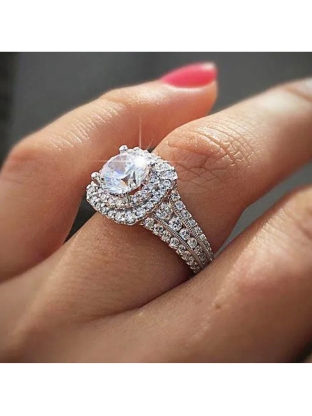 Size 8 Silver Tone Halo Round Cut Ring with Clear Stones New NWT